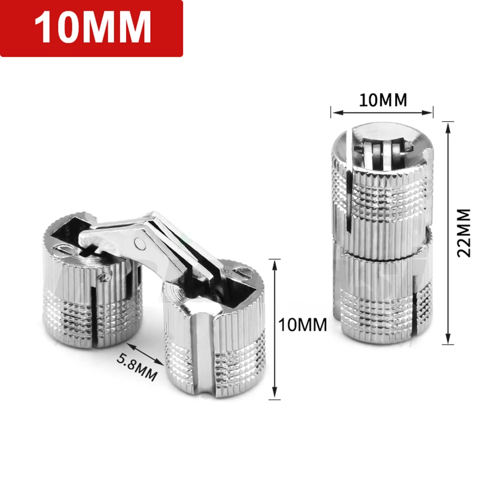 2 Pack Brass Cylindrical Concealed Hinges 8mm to 16mm Invisible Mount for Cabinets Jewelry Boxes Folding Tables