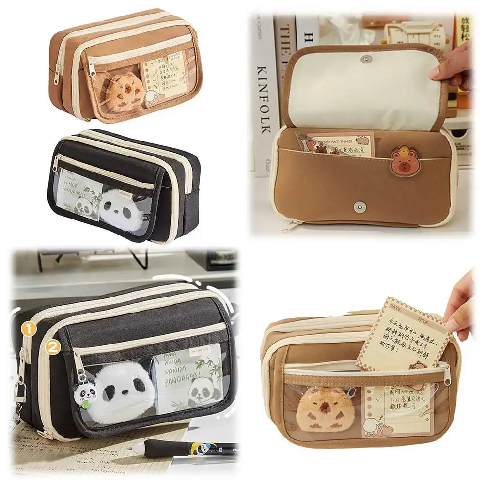 9-Layer Capybara Pencil Case Canvas Cartoon Pen Pouch Large Capacity Capybara Stationery Holder Bag for Kids Stationery