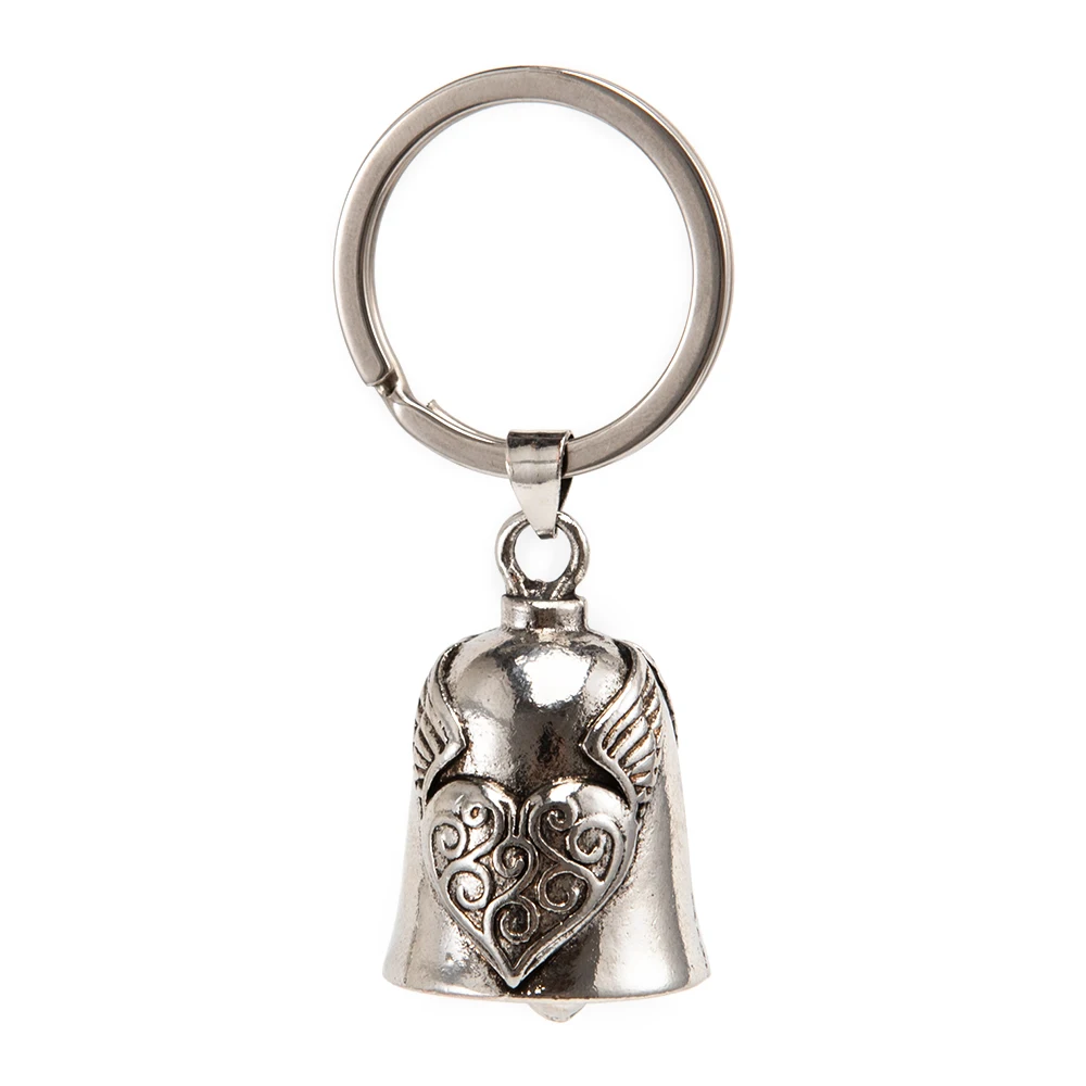 Retro Punk Motorcycle Charm Wind Domineering Angel Wings Love Bell Pendant Keychain Lucky Jewelry Cyclist Rider Birthday Gift