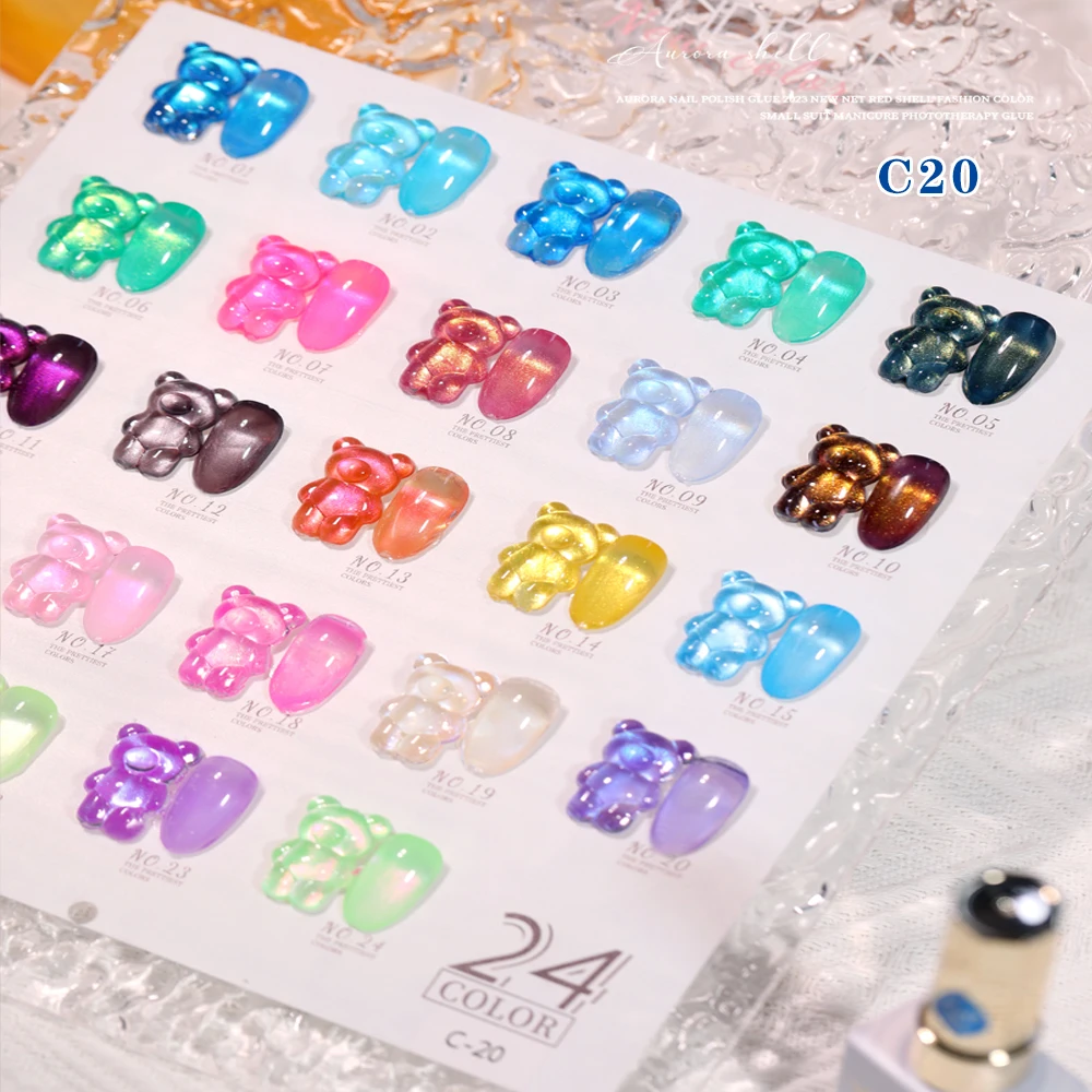 Vendeeni 24 Colors/set Aurora Pearl Shell Gel Nail Polish Neon Translucent Mermaid Jewelry Gel Nail Varnish With Color Card