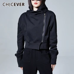 CHICEVER Casual Sports Jackets For Women Large Lapel Long Sleeve Spliced Zipper High Street Short Coat Female Autumn New Clothes