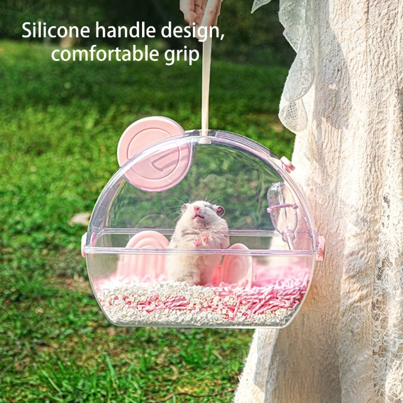 Small Animal Hamster Guinea Pigs Carriers with Water Dispenser for Travel Outdoor Hangbags Portable See-through Cage