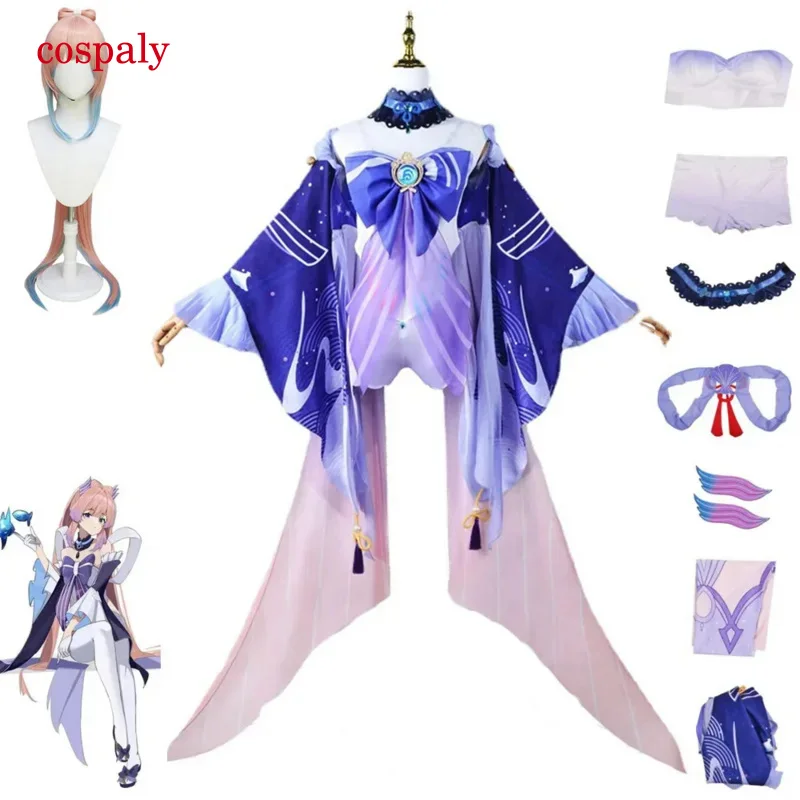 Anime Genshin Impact Sangonomiya Kokomi Cosplay Costume Watatsumi Island Inazuma Wig Necklace Dress Man Woman Sexy Kawaii Suit