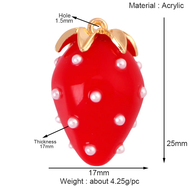 Arylic 3D Obst Erdbeere Traube Mango Durian Wassermelone Kirsche Granatapfel Charm Anhänger, Schmuck Halskette Armband Versorgung S18 – Detail 32