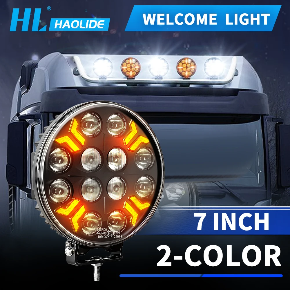 

HAOLIDE New 7INCH Led Work Light 3500K 6000K Dual Color Amber DRL E9 Strobe Beam Hi/Lo Beam IP68 for Truck Offroad Car UTV4x4