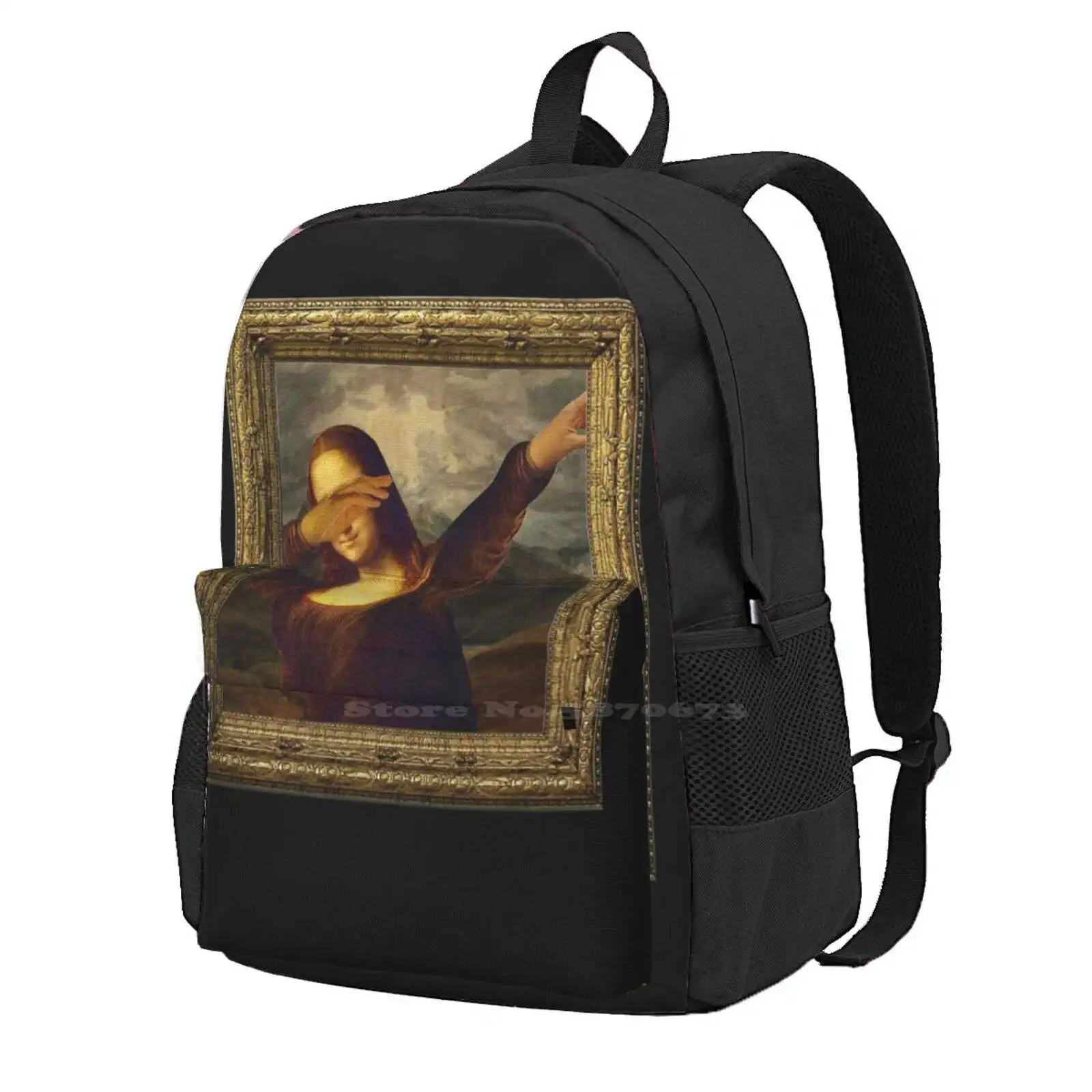 Dabbing Mona Lisa Painting 3d Print Design Backpack Student Bag Dabbing Funny Meme Mona Lisa Dab Cool Davinci Monalisa Cage