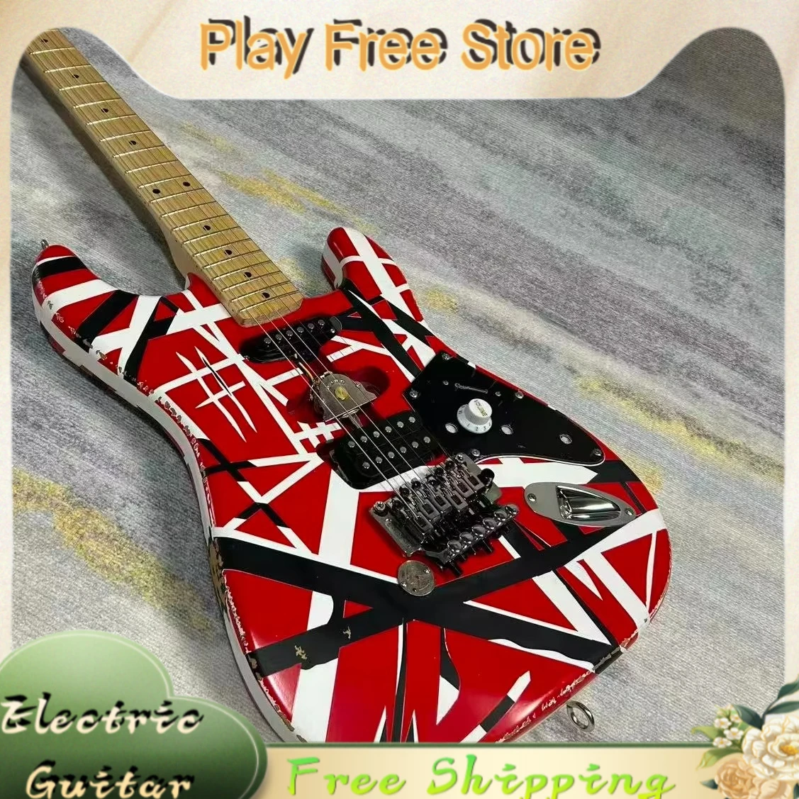 1978 EV Frank 5150 Make Old Red‑Black‑White Striped ST Electric Guitar H‑S‑H Pickups Vintage Rock Striped Guitar Free Shipping