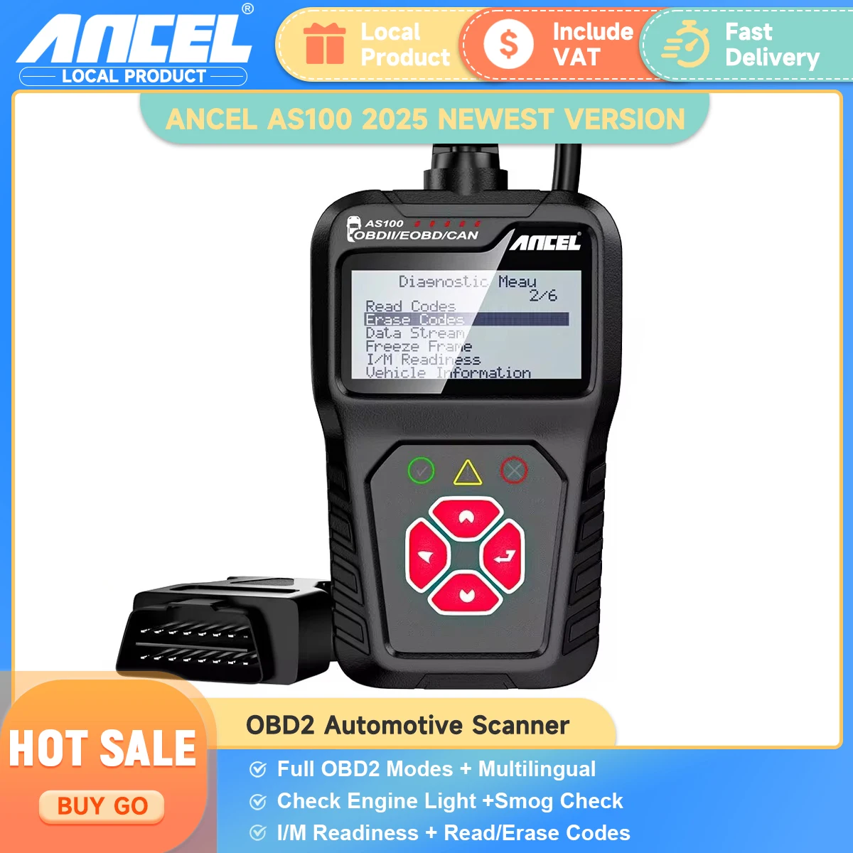 

ANCEL AS100 OBD2 Car Code Reader Automotive Vehicle Universal OBD2 Scanner Check Engine Fault Diagnostic Scan Tool PK ELM327