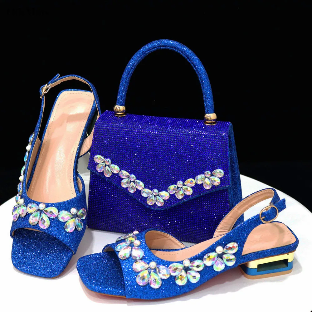 

Italian Style Rhinestone Women Shoes And Bag Set African Elegant Pumps Shoes And Matching Bags Set For Wedding Party