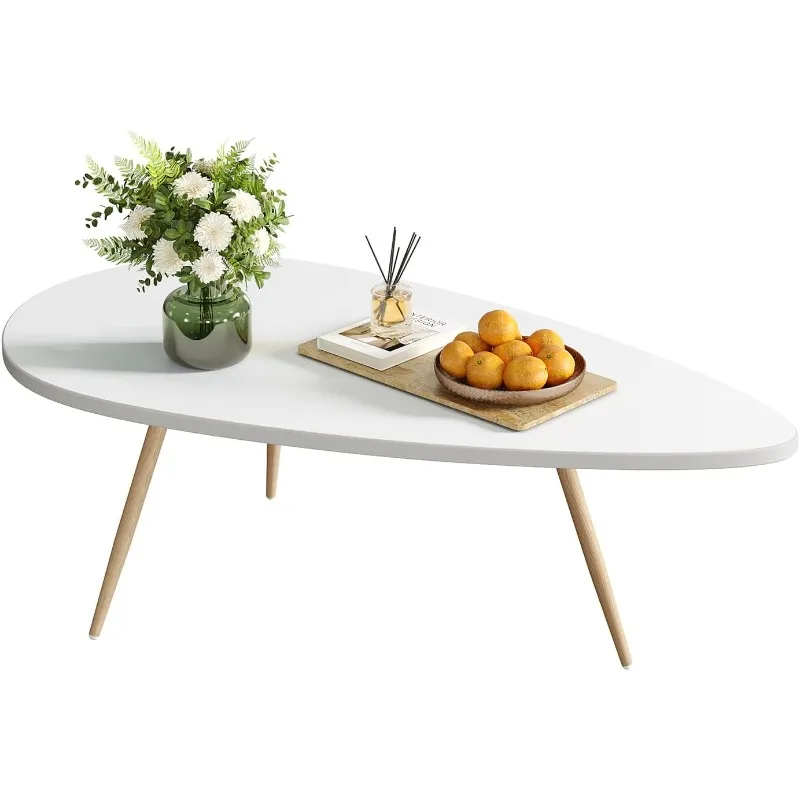 Mesa de centro moderna Mesas de centro ovaladas blancas para sala de estar Mesa central simple para espacios pequeños 22,2" P X 42,5" L X 17,1" H