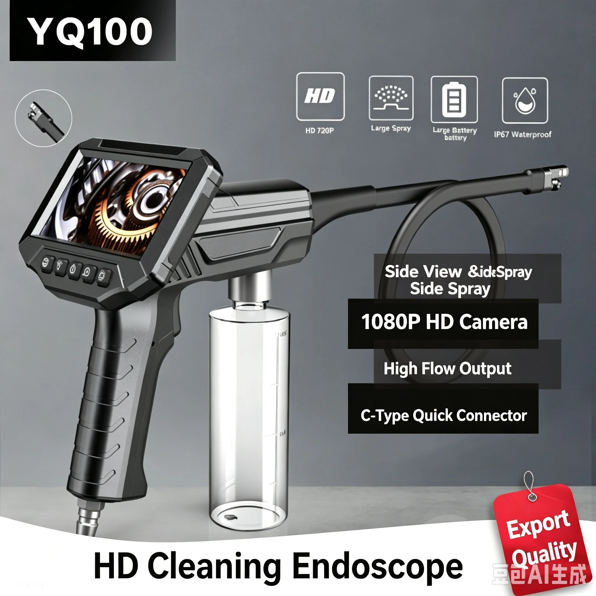 4.3Inch 2MP 1080P Air Conditioner Cleaning  Endoscope CMOS Borescope Side-view Side Spraying Digital Microscope Camera