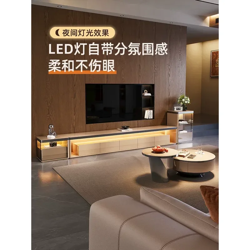 Minimalist Solid Wood TV Cabinet and Coffee Table Combo Large Living Room Floor Standing Entertainment Center for Villa Home