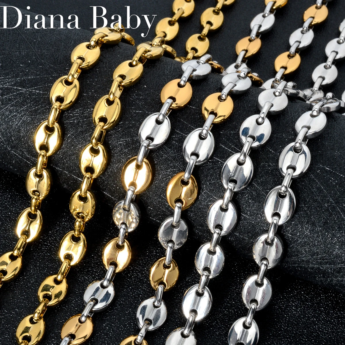 8mm Coffee Bean Link Chain Choker Necklace For Men Gold Color Stainless Steel Necklace Hip Hop Punk Jewelry Gift 2024 Trendy New