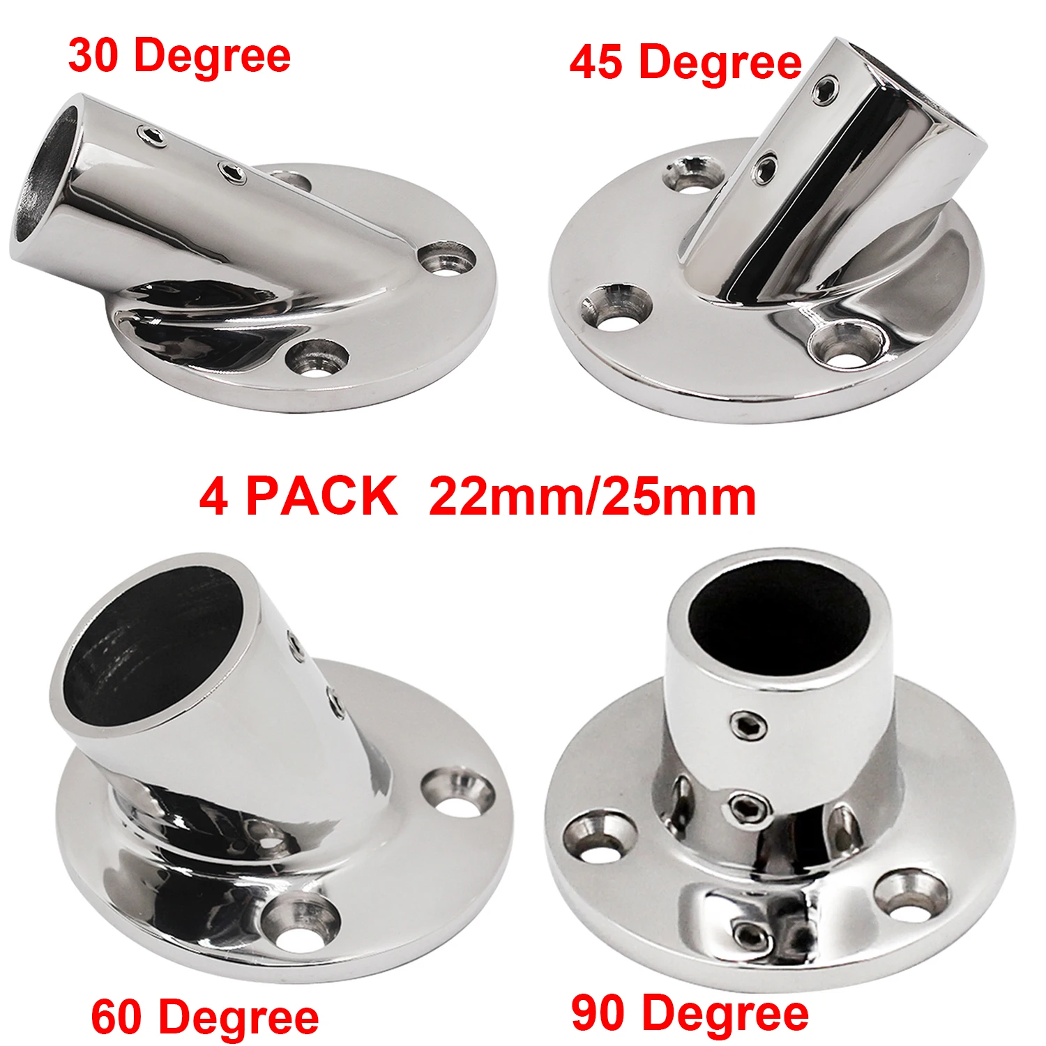 

4 PCS 22mm(7/8 inch) Marine 316 Stainless Steel Boat Handrail Fitting Tube Pipe Base Brackets Stanchion Railing Fitting Yacht H