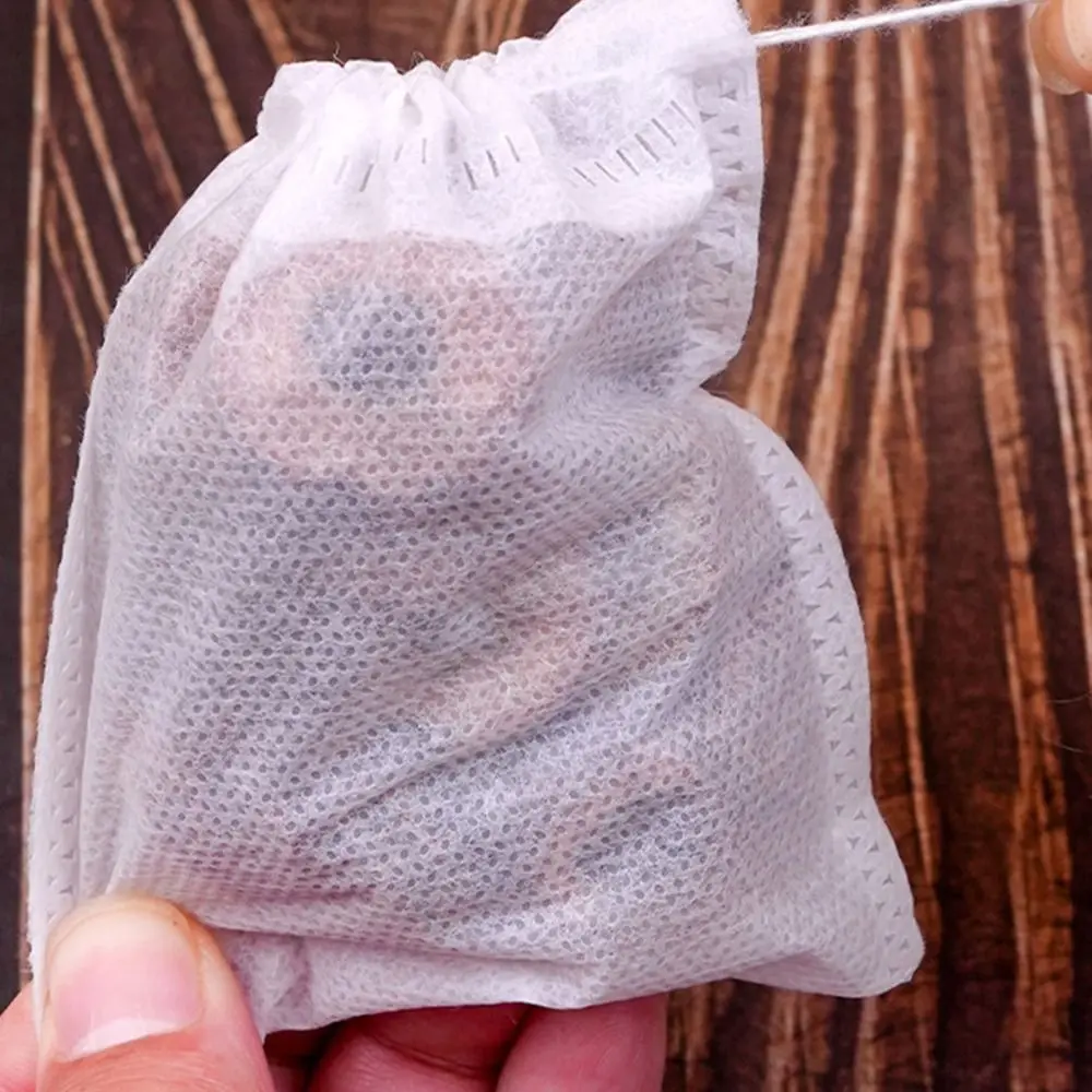 100Pcs Drawstring Disposable Coffee Pouches Non-woven Fabric Multi-size Tea Filter Bags with String Large Transparent