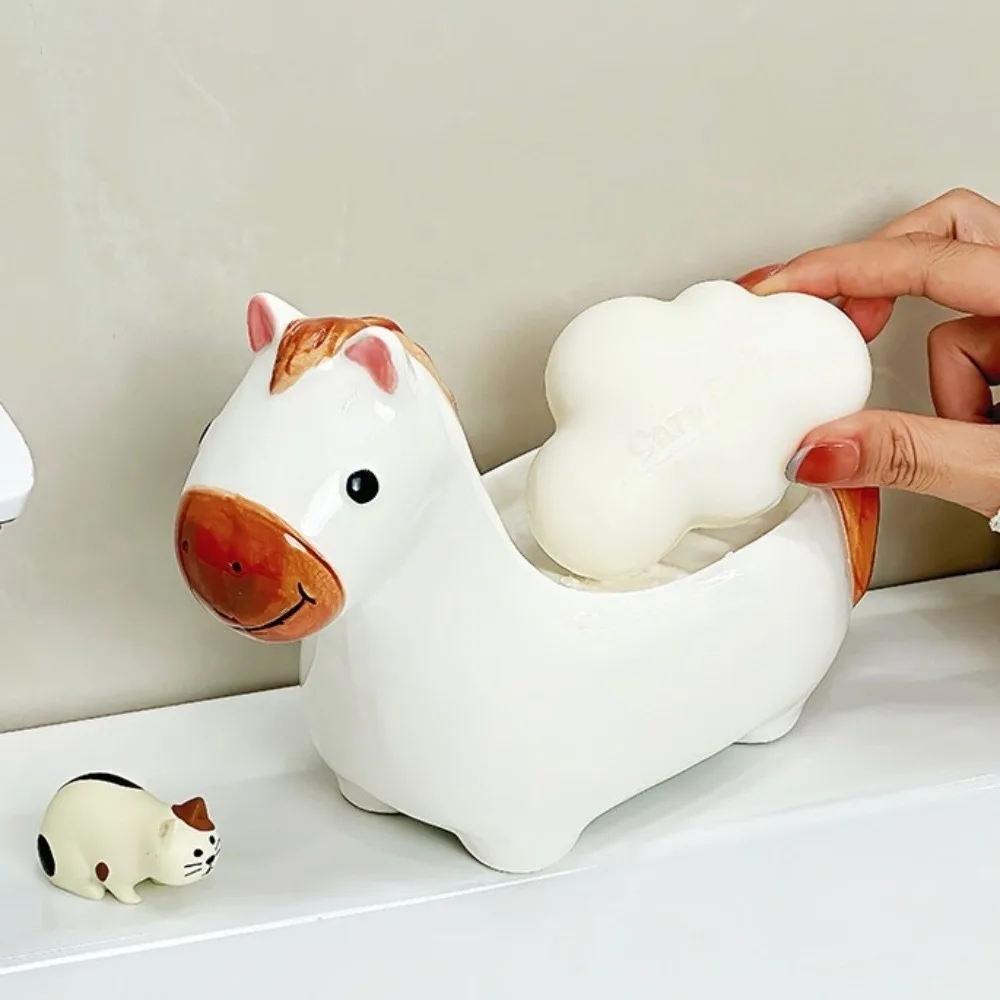 

Cute Horse Soap Dish Soap Box Soap Container Self Draining Soap Holder Drainable Ceramic Bathroom Decor Organizer Kitchen