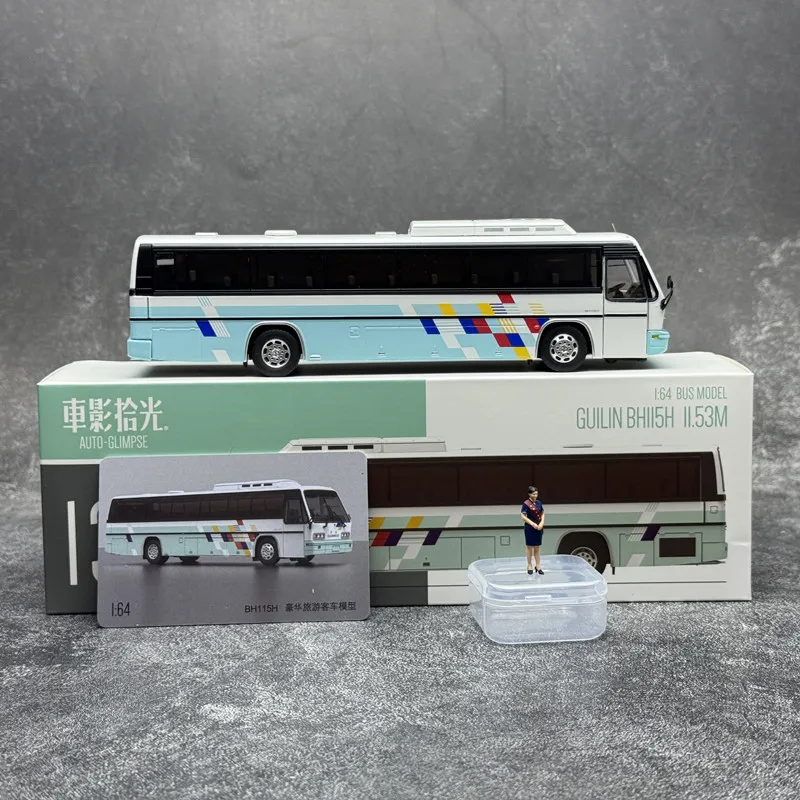 1:64 Car Shadow Pickup Light Guilin Daewoo BH115H Luxury Tourist Bus Alloy Diecast Model Metal Coach Bus Collectible Mini view 2