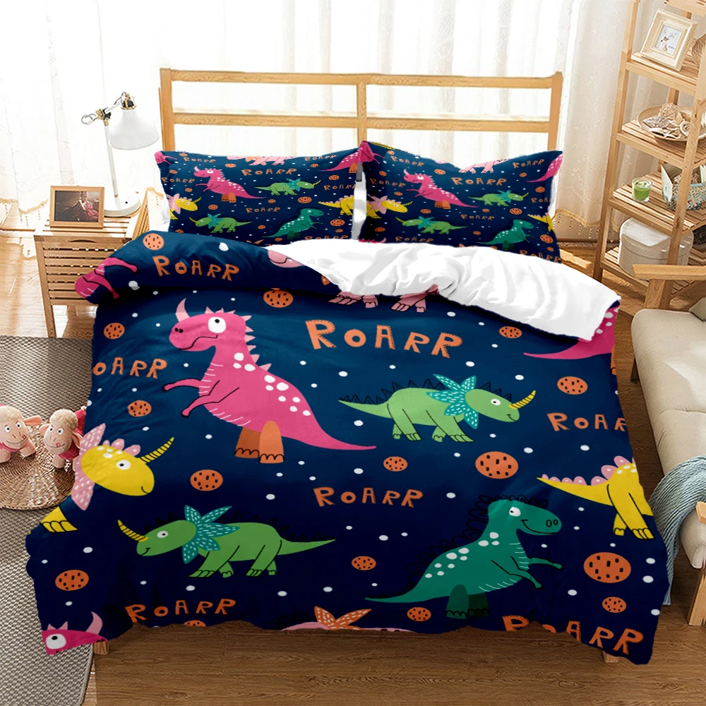 

Cartoon Dinosaur HD Print Polyester Bedding Sets，Teens Boy Girl Or Adults For Beds Quilt Cover Pillowcase King Size Bedding Set