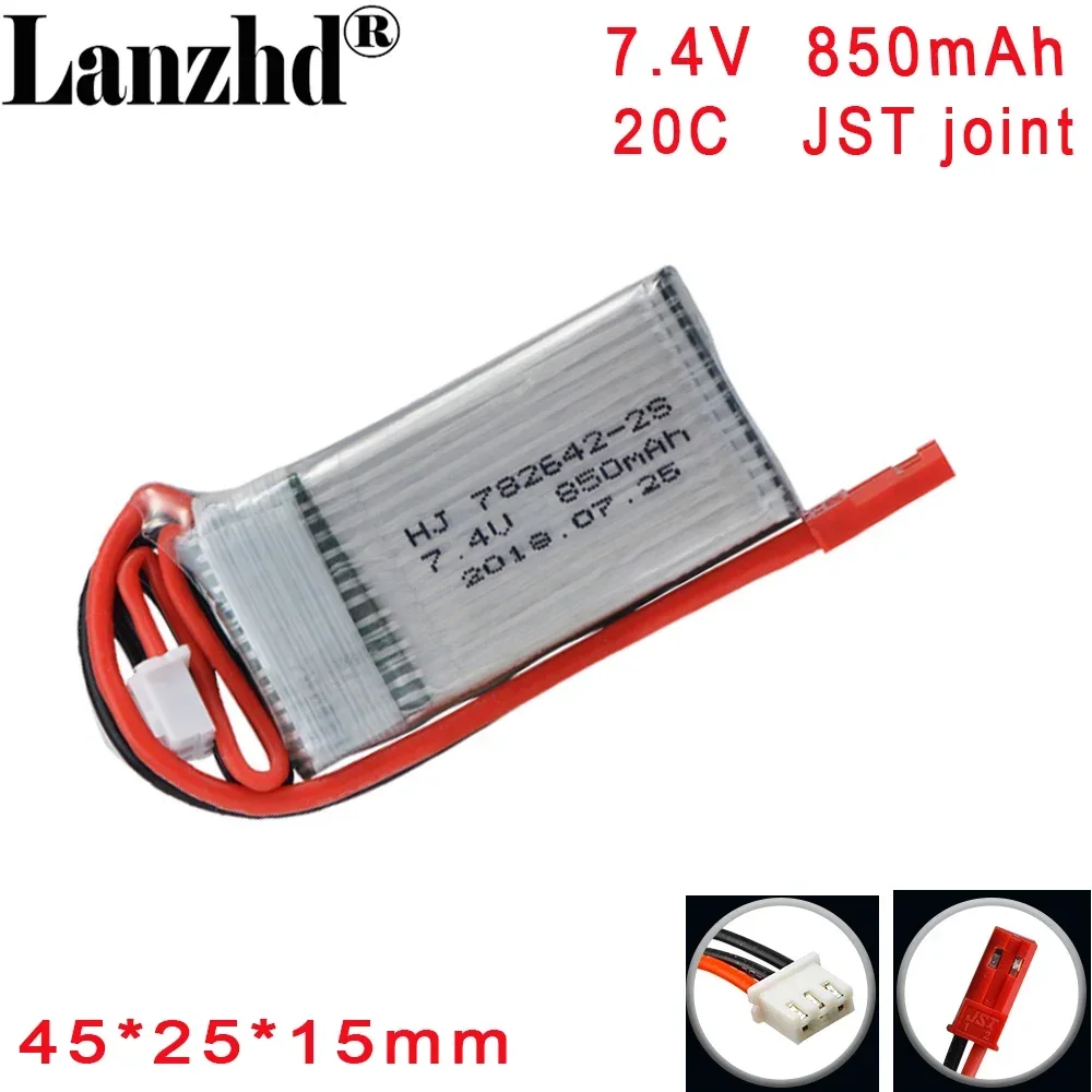 

Model battery 2S 7.4V 850mAh 20C For car model toy General Power lithium battery 802540 with JST or SM T Plug