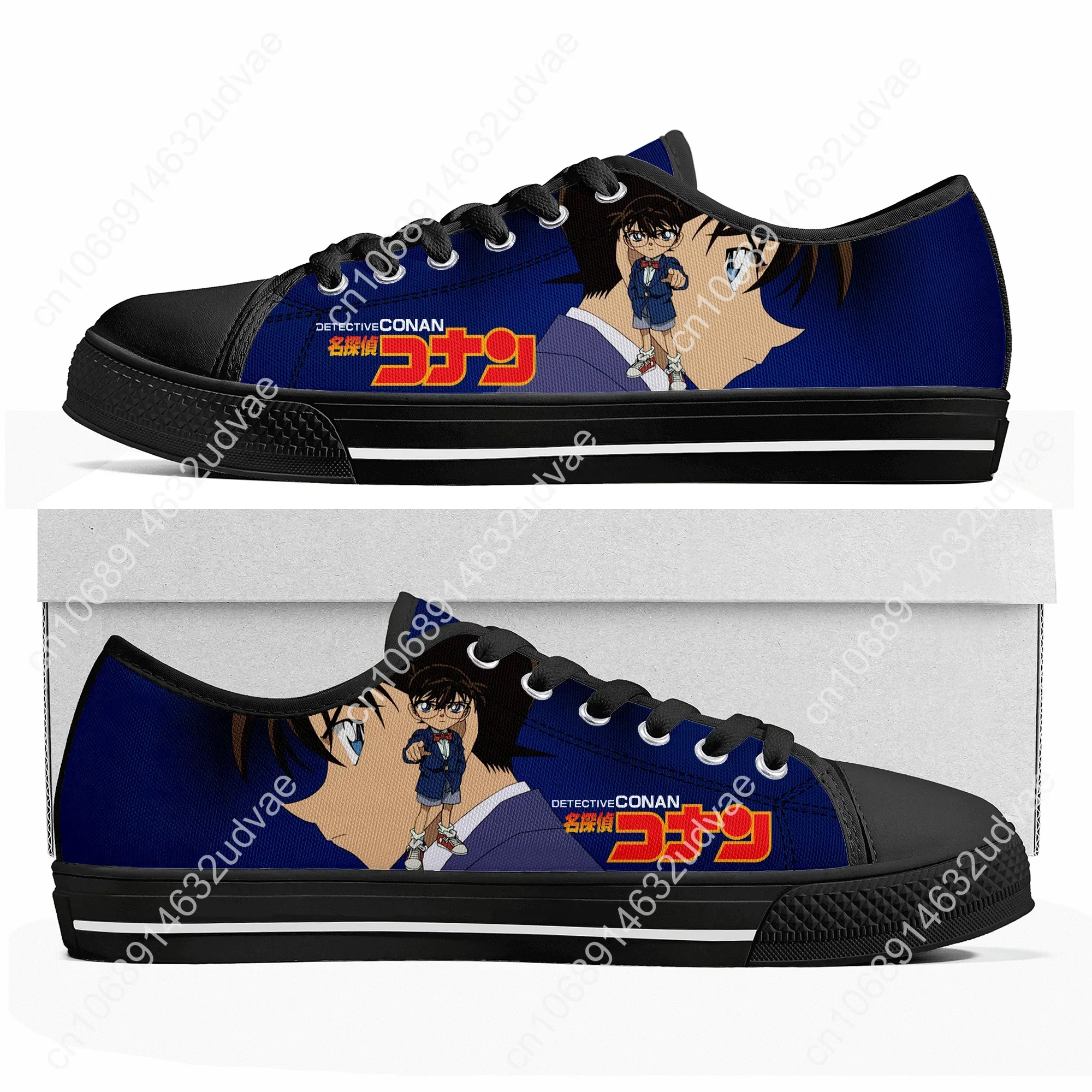 Detective Conan-Manga Low Top tênis para homens e mulheres, tênis de lona para adolescente, sapatos pretos personalizados para casais, desenhos animados, alta qualidade