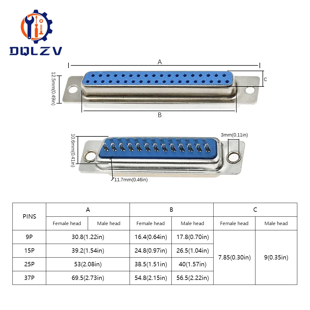 Conector tipo solda macho e fêmea, D-SUB 9 15 25 37 pinos, DIP reto, Mount Serial Port Adapter, 2 linhas, DB9 DB15 DB25 DB37, 5pcs