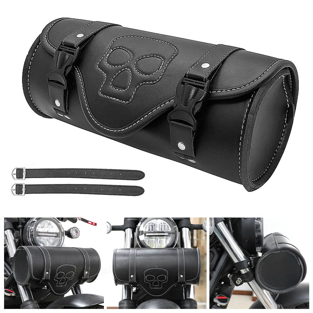 Retromotorcycle Skull tool bag fork barrel shape handlebar front fork bag for Harley Chopper Bobber Cruiser Sportster XL883 1200