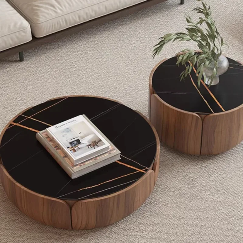 

New retro medieval size round rock slab child and mother coffee table walnut coffee table corner table