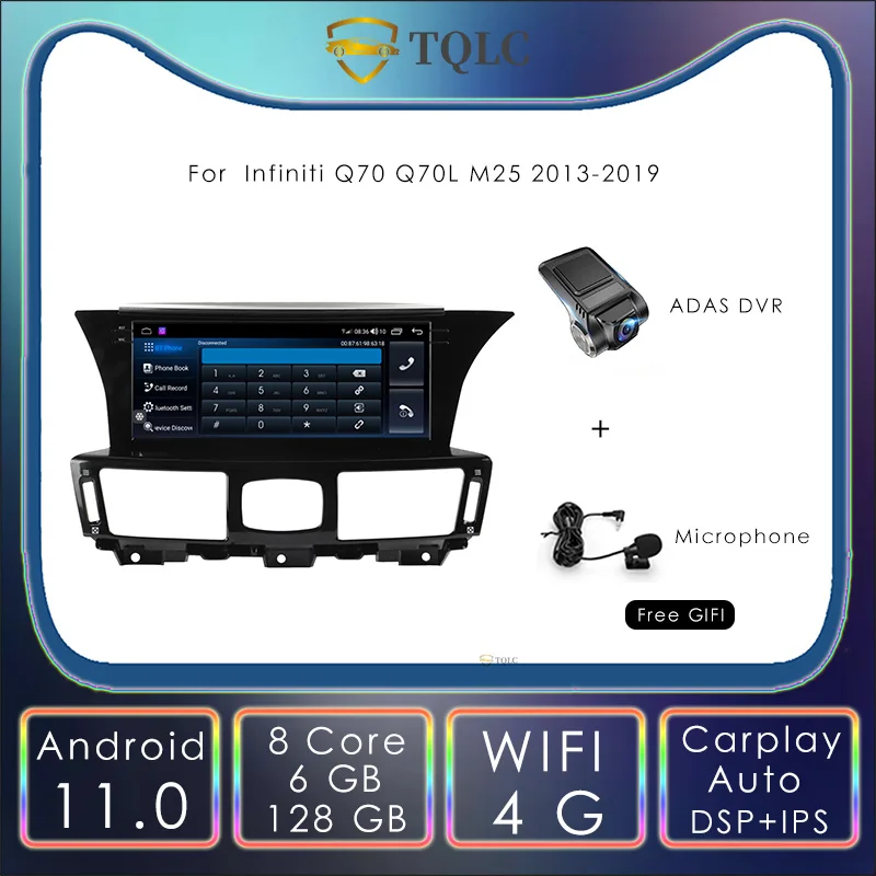 

TQLC Android Car Radio Player For Infiniti Q70 Q70L M25 10.25'' Carplay DVD Multimedia Player Car Stereo GPS Navigation Speakers