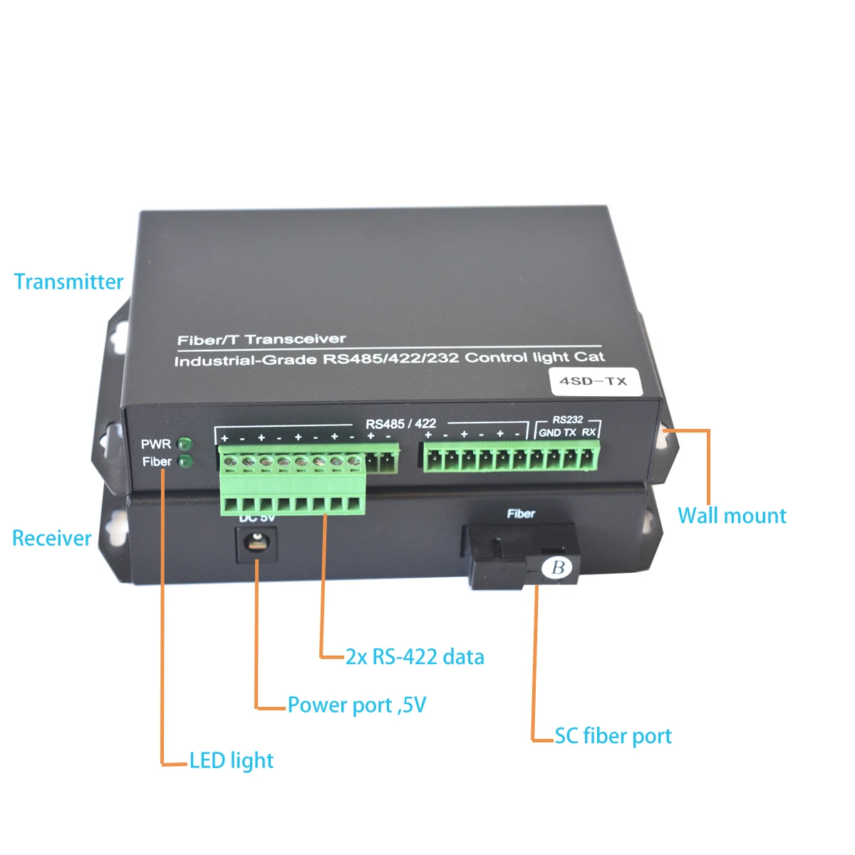 Imagem -05 - Bidi Canais Rs422 Dados sobre Conversores de Mídia de Fibra Portos Rs485 sc Singlemoode Fibra 20km Transmissor e Receptor Kit