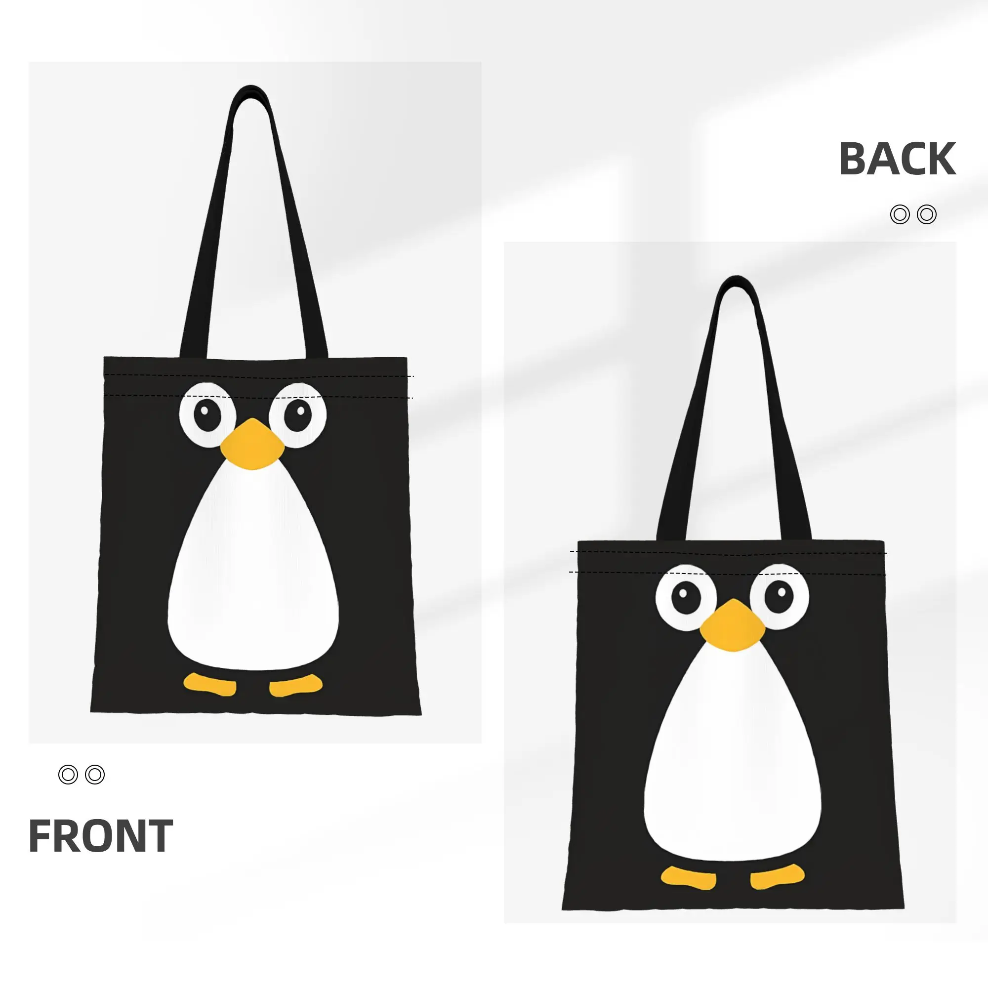 Kawaii Vector Penguin Animal Face Canvas Woman Tote Bag for Shopping Travel Outdoor Heavy Duty Shoulder Handbag