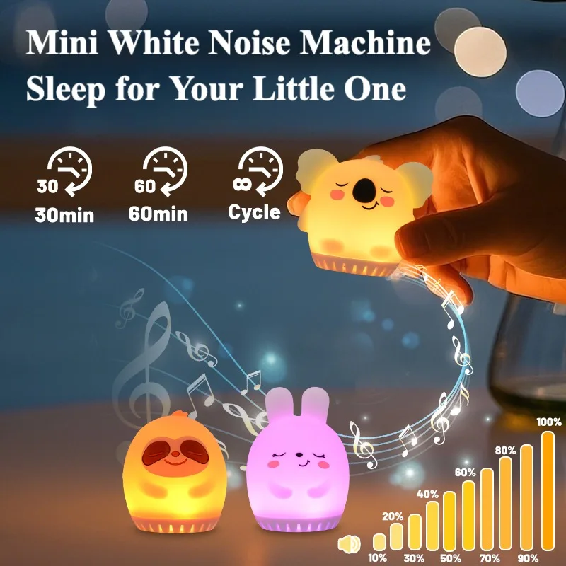 Mini Cute Rabbit White Noise Machine LED Night Light 20 Soothing Baby Music Sleep Aid Silicone Clap Lamp for Kids & Children - Image 2