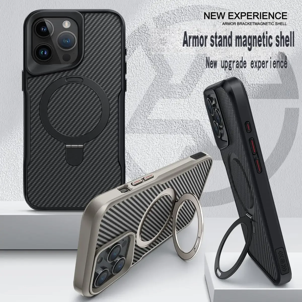 Magnetic Carbon Fiber Pattern Phone Case For Iphone 13 12 14 15 16 Pro Max Aluminum Alloy Stand Phone Cover For IPHON 16 Promax