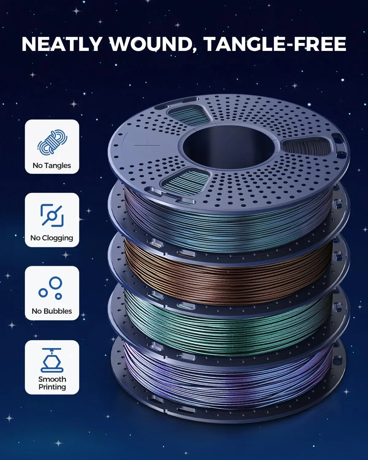 JAYO PLA Galaxy – 1 rolka filamentu do drukarki 3D, średnica 1,75 mm, mieszanka kolorów, bez pęcherzyków, materiał do drukarki 3D FDM, do druku 3D, 1,1 kg. — zdjęcie produktu 3