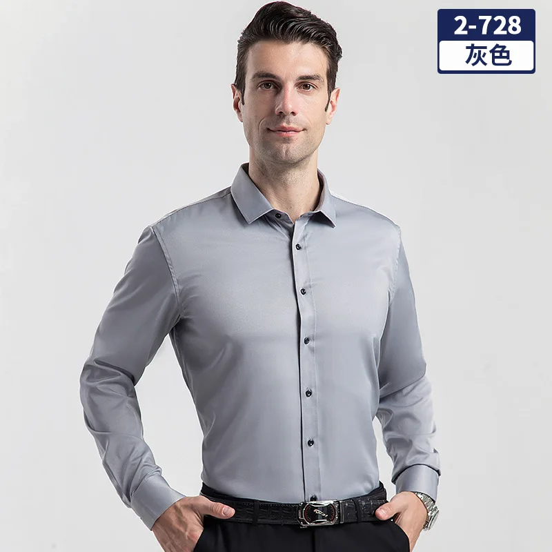 High-end Elastic  Men\'s Long-sleeved Shirts Seamless Non-ironed Business Casual Cross-border Salescamisas De Vestir Para Hombre