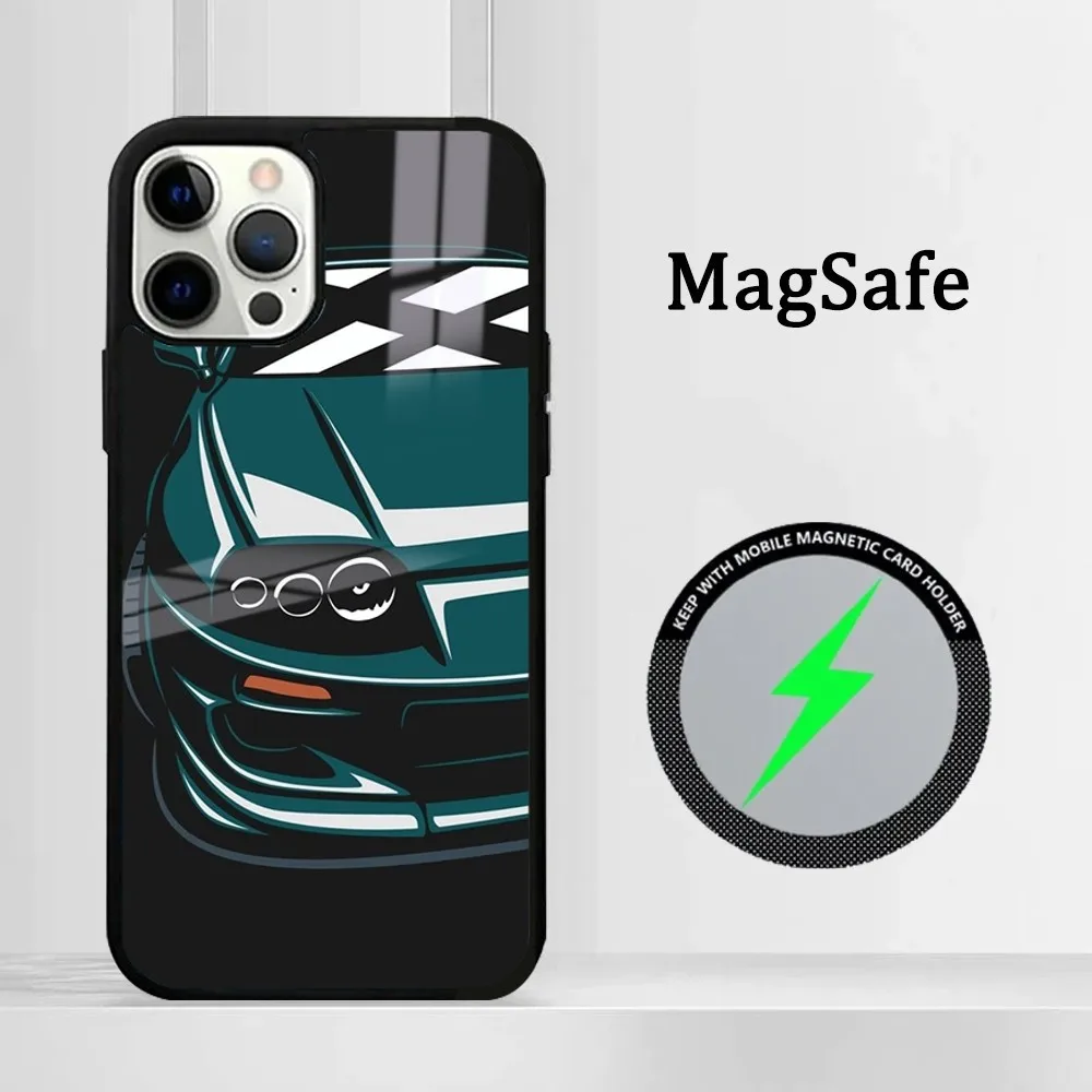 Coque de téléphone avec voitures de sport, coque magnétique miroir, Japon, JDM, iPhone 16 15 14 13 12 11 Pro Max Plus Mini