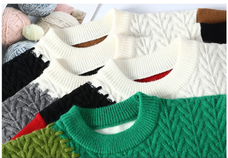 New Fashion Men O-Neck Pullovers Winter Knitted Sweaters Splicing Casual Sweaters High Quality Male Loose Pullovers Clothing 4XL