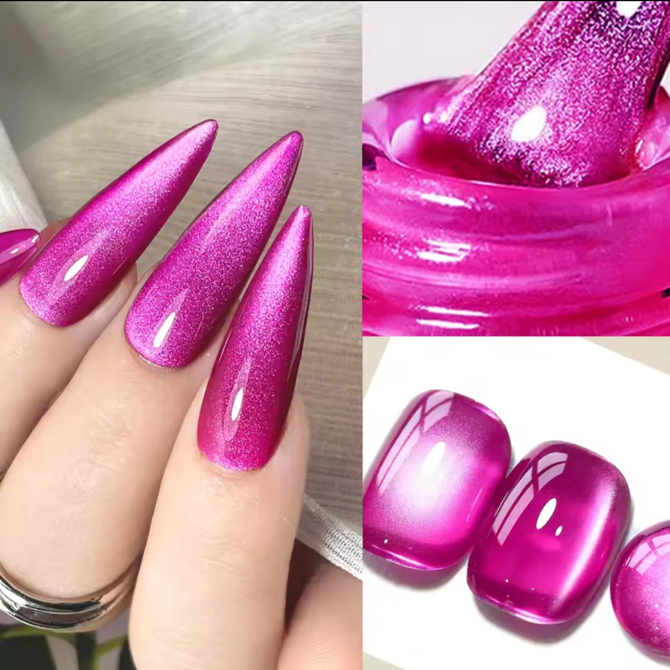 MIANEL 10ML Esmalte de Uñas en Gel Ojo de Gato con Perlas de Cristal de Fruta del Dragón, Mermelada de Ciruela y Efecto Ojo de Gato Rojo para Uñas, Uso en Arte de Uñas