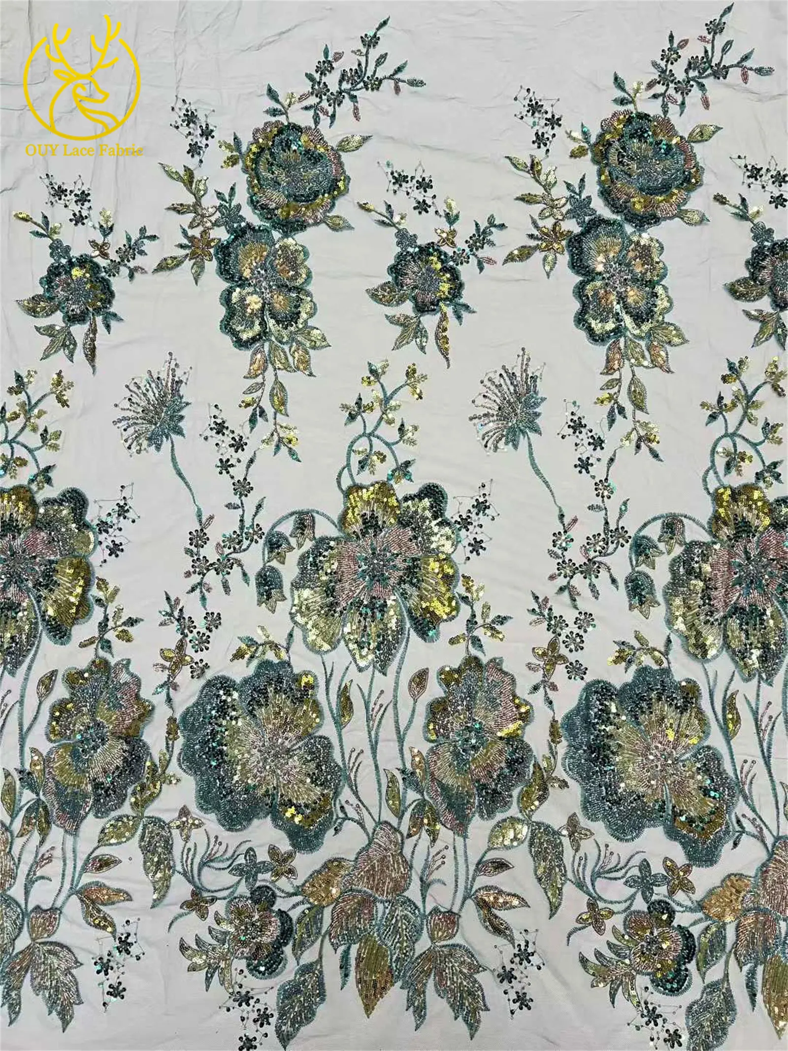 Afrikanischer schwerer Perlen-Spitzenstoff, 5 Yards, luxuriöse französische Pailletten-Spitze, Nigeria-Stickerei, Tüllspitze für Hochzeitskleider – Detail 8
