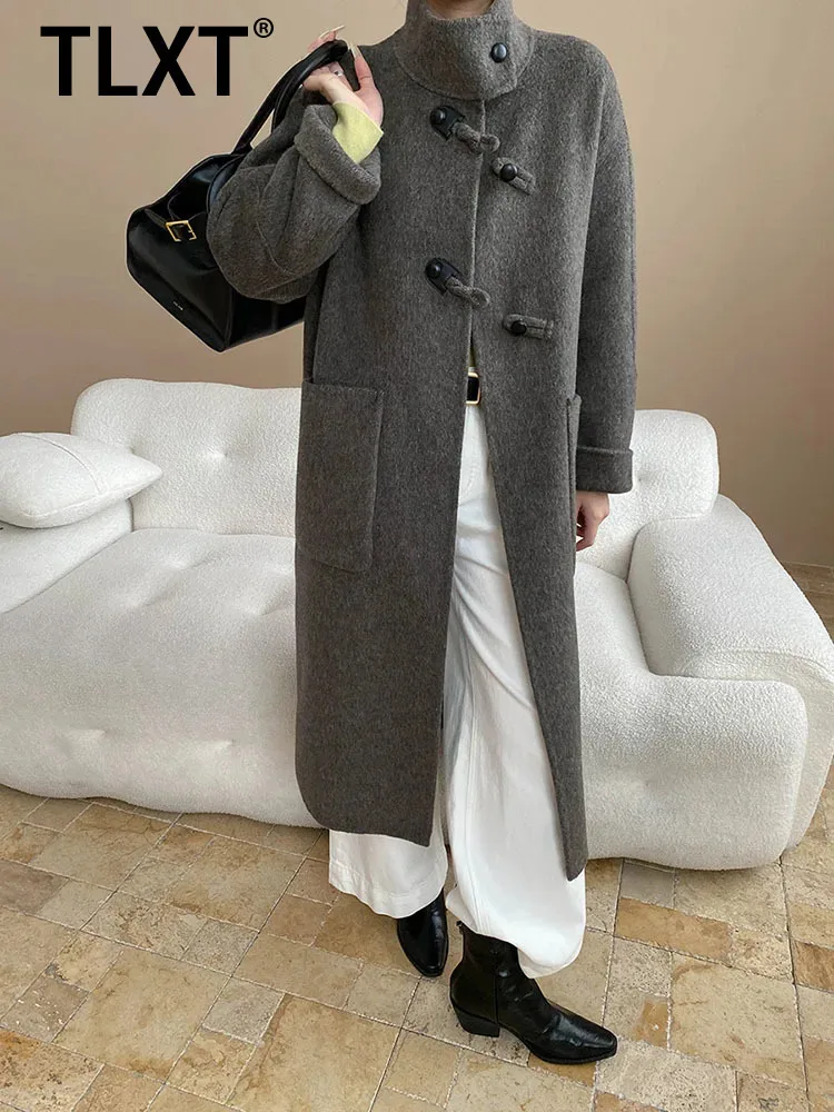

TLXT Fashion Women's Woolen Coats High-End Lazy Style Vintage Stand Collar Wool Double-Sided Coat Female Winter 2025 New XK1765