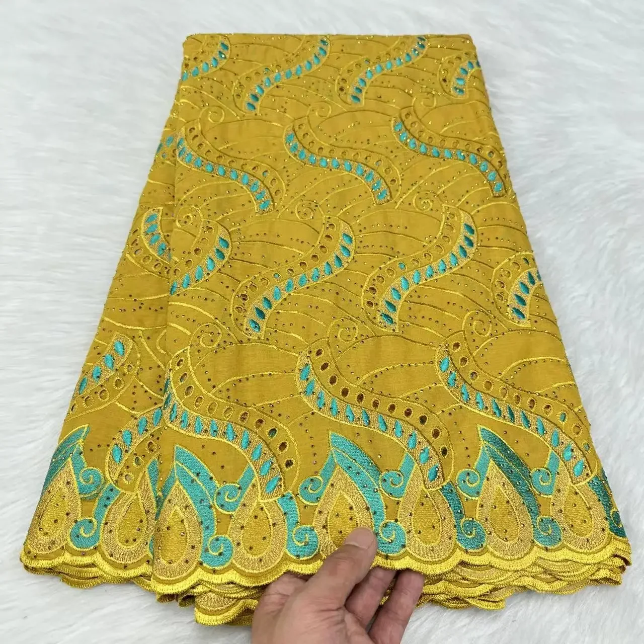 Yellow Cotton Swiss Voile Lace in Switzerland 2024 Embroidered Austria  Novelty Wedding Party Dress Fabric for Sewing Clothes