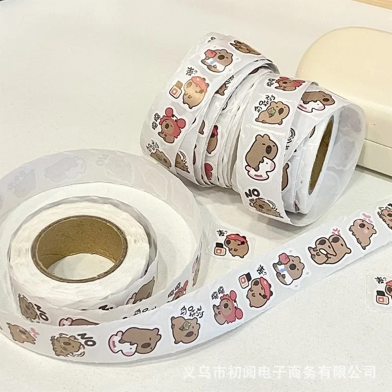 500pcs/roll Trend Cute Cartoon Capybara Sticker Kawaii Scrapbook Water Cup Guitar Phone Case DIY Sticker Kid Thank You Sticker