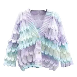 Spring Autumn Cardigan Sweater Women 2024 New Loose V-Neck Single-Breasted Knitwear Fashion Stereoscopic Petals Tops Female