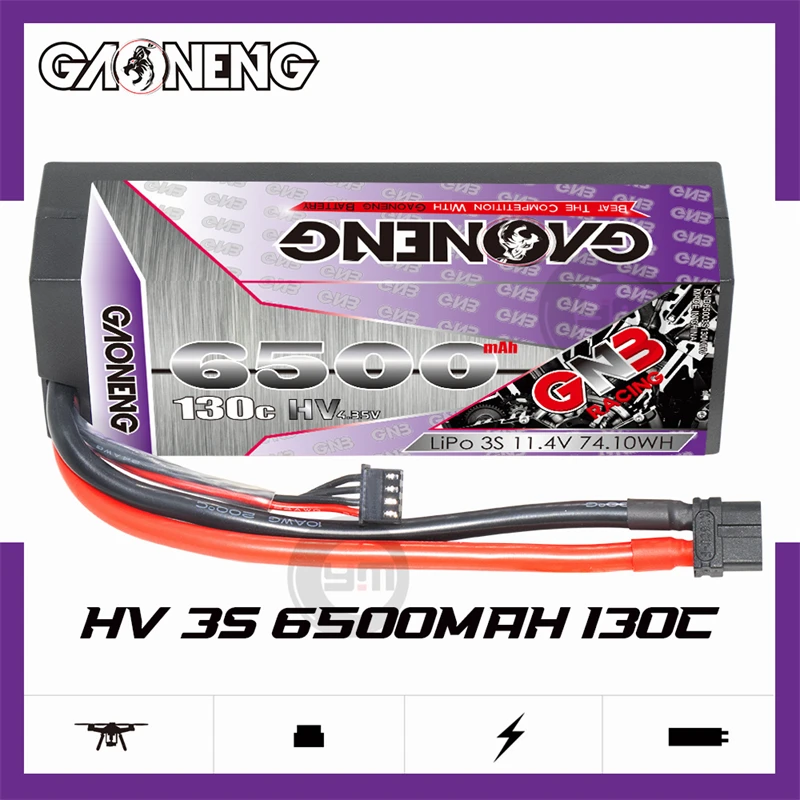 

GAONENG GNB 6500mAh 3S1P 11.4V 130C XT60 Plug HV LiPo Battery Cabled Hard Case for 1/8 1/10 RC Racing Car Boat RC Hobby