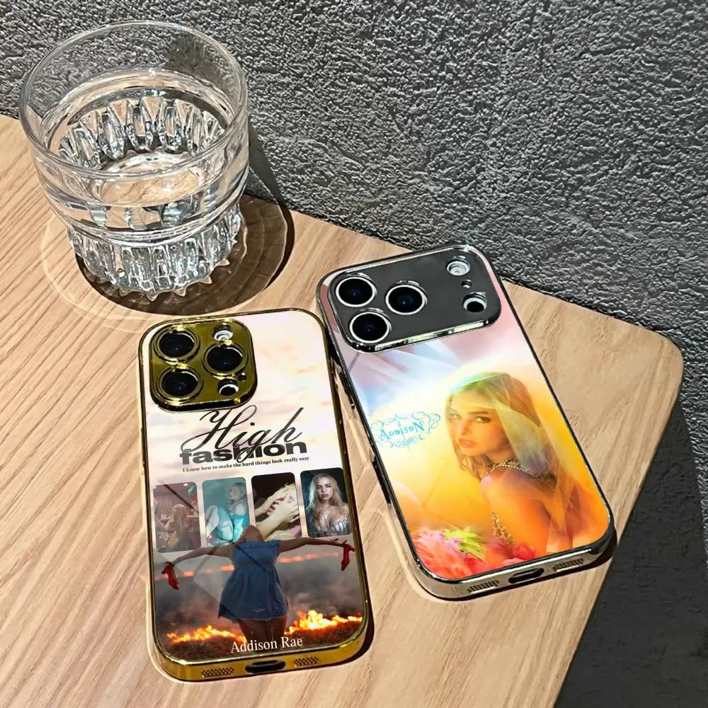 Music Singer A-Addison Rae Phone Case For IPhone 17 16 15 14 13 12 Pro Max Plus Electroplated Metal Bumper Shockproof Case