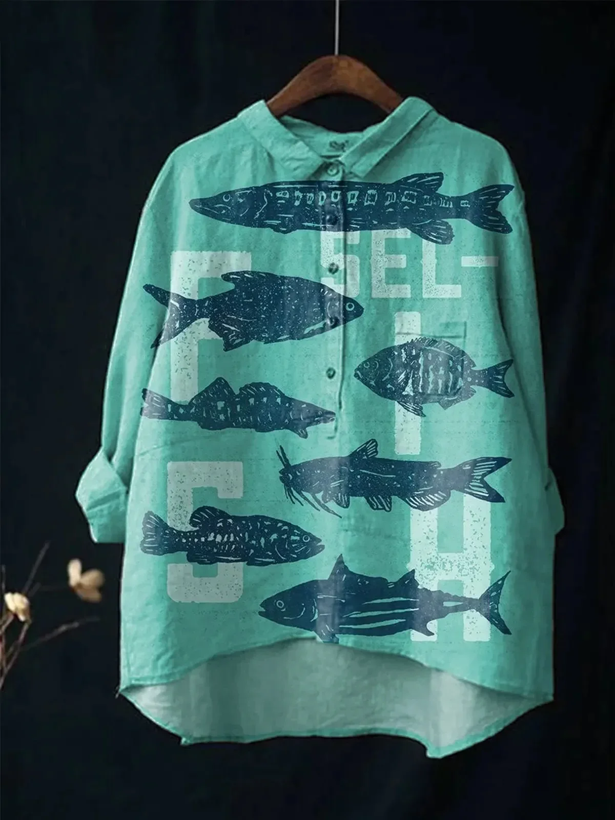 Men's Beige Loose Floral Print Sausage Dog Sen Style Shirt with Collar and Seven-Quarter Sleeves