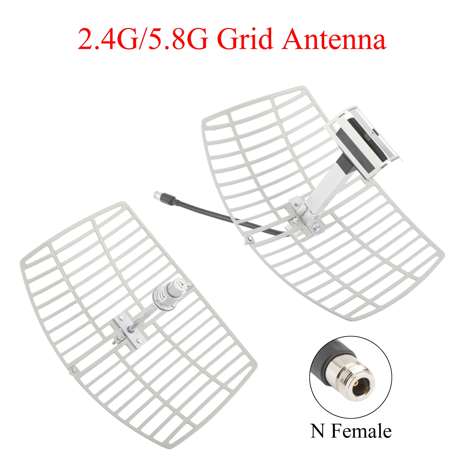 Grid Parabolic Antenna 4G 15dBi and 5.8G 24dBi 2400-5850MHz Outdoor Weatherproof N Female