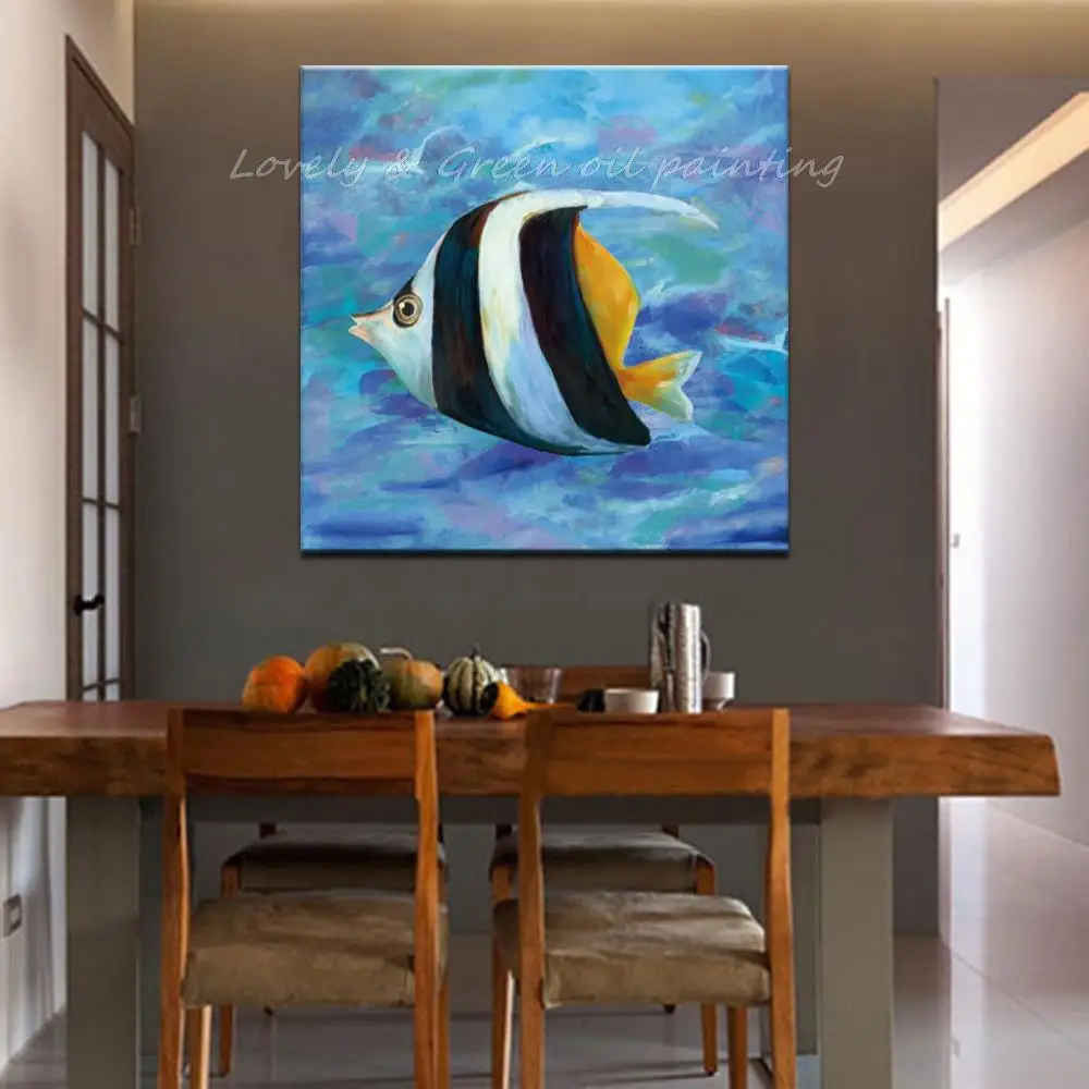 Mintura Handpainted Modern Decorative Art Picture Hand Made Abstract Animal Fish Oil Painting on Canvas,for Wall Decor No Framed