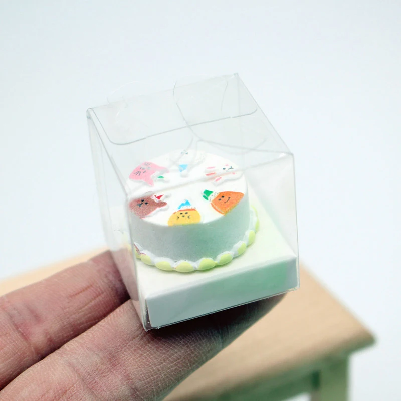 1/12 Dollhouse Cartoon Cake With Clear Box Model Dollhouse Mini Simulation Dessert Decoration Dolls House Food Accessories