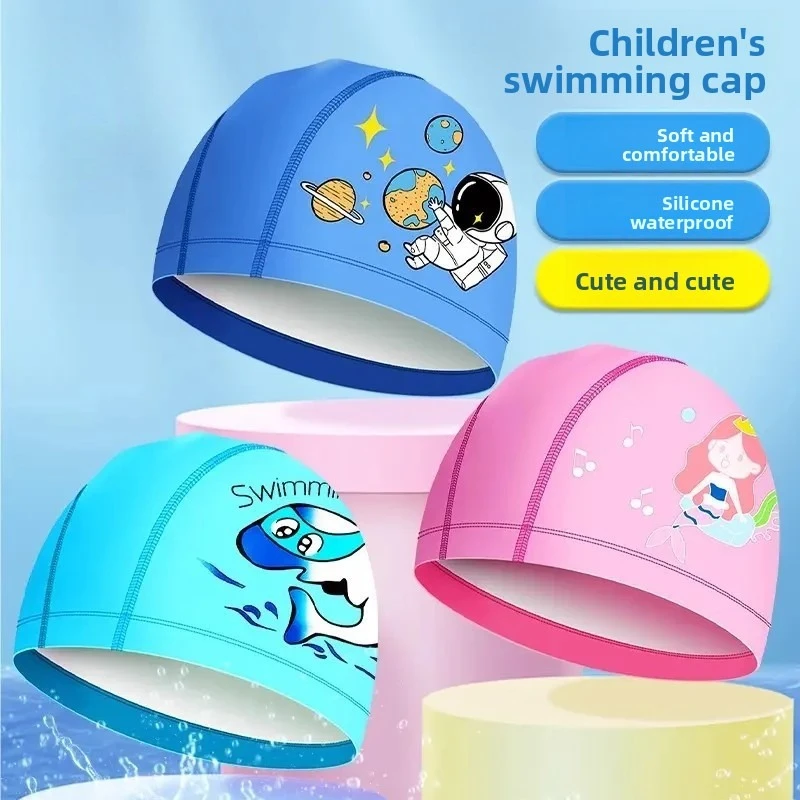 Kids Swim Cap Waterproof Comfortable Cartoon Pattern PU Swimming Hat for Boys Girls