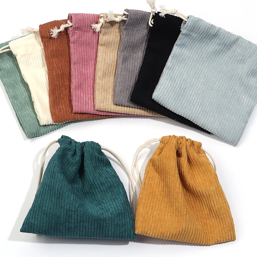 2pcs/lot 14x16cm Corduroy Solid Color Drawstring Gift Bags Jewelry Storage Bags For Necklace Bracelet Home Travel Pouches
